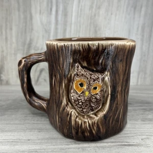 Taza de café vintage búho en árbol cerámica MCM decoración de cocina pintada a mano años 70 - Imagen 1 de 4