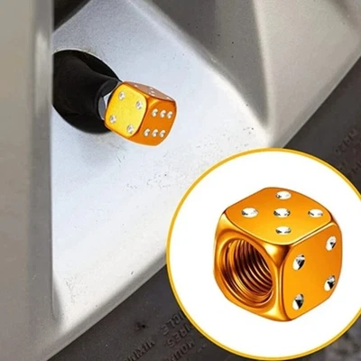 4pcs Dice Tire Valve Stem Caps Leak-Proof Air Protection Pressure Cover Golden - Image 1 of 4