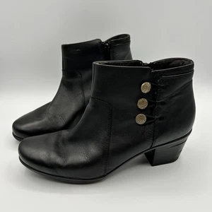 Clarks Collection Botas Mujer 9M Cuero Negro Tacón Botines Cremallera Lateral - Imagen 1 de 13
