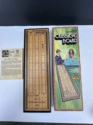 Vintage 1972 PLEASANTIME Two Lane CRIBBAGE BOARD No. 715 Hardwood with Box EUC - Image 1 of 4