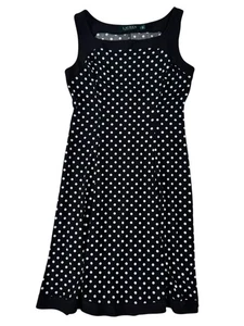 Lauren Ralph Lauren Black White Polka Dot Sleeveless A-Line Dress Women's Size 4 - Picture 1 of 24