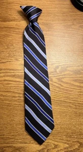 Chaps Striped Blue Boys Clip On Tie preowned 14"x2 1/2" Blue and Black 100% silk - Picture 1 of 7