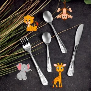 Kinderbesteck mit Namensgravur, Besteck, Kinderbesteck mit Gravur, Taufgeschenk - Picture 1 of 14