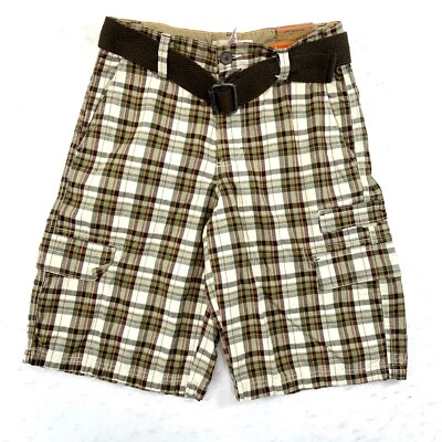 Pantalones Cortos Route 66 Para Hombre Talla 30 Verde/Marfil Cuadros Tiro Medio Cinturón Lazo Algodón Nuevos con Etiquetas Foto 1 de 4