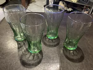 4 Libby Coca-Cola Company Green Drinking Glasses Very Large 6 3/4"T - Picture 1 of 4