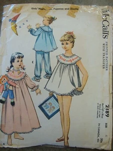McCALLS 2189 Vintage SEW PATTERN CUT CHILD GIRL NIGHTGOWN PAJAMAS Sz 4 - Picture 1 of 1