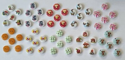 60 Buttons Cat Owl etc All Size 15mm - 10 Designs 6 of Each Design Ideal Knits - Image 1 of 4