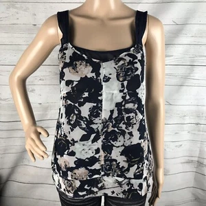 Gap Tank Top Small Sleeveless Blouse Gray Navy Pink Floral Print Feminine Style - Picture 1 of 12
