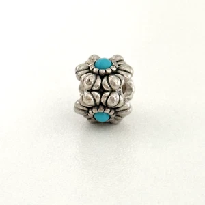 Pandora 925 Sterling Silver Turquoise Birthday Blooms Flower Rare Bead Charm - Picture 1 of 6