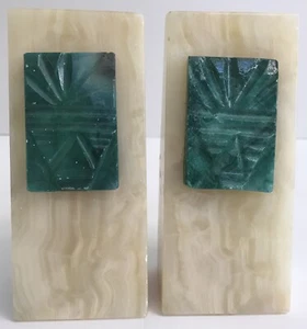 Vintage Carved Aztec Mayan Tiki Stone Bookends Marble Jade *Read* - Picture 1 of 14
