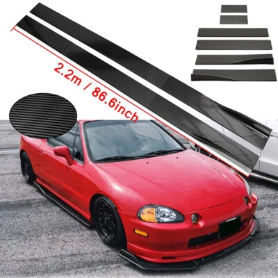 Carbon Fiber 86.6inch Side Skirt Extensions Rocker Panel For Honda Civic Del Sol - Image 1 of 4
