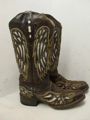 Botas de Vaquero Tanner Mark Cuero Marrón Plateado Lentejuelas Acento Bling Mujer Talla 6 Foto 1 de 4