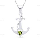 Stunning Simulated Peridot Anchor Heart Pendant Necklace 925 Sterling Silver 18"