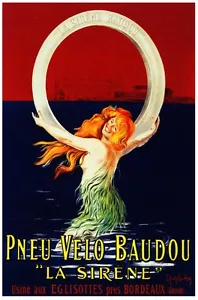 Pneu Velo Baudou La Sirene Pneumatico Sirena di Leonetto Cappiello 1920 Repro, 22x28 - Foto 1 di 1