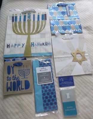 BOLSAS DE REGALO HANUKKAH (4) ETIQUETAS DE REGALO Y PAPEL DE SEDA - TAMAÑOS SURTIDOS - NUEVAS Foto 1 de 4