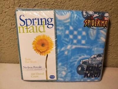 NOS Vintage 90s Spring maid Spiderman King Krunch Monster Truck  Twin Flat Sheet - Image 1 of 3