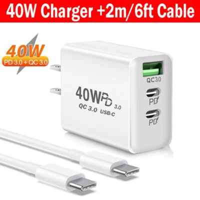 Adaptador y cable cargador de pared rápido PD 40W USB-C para Motorola Edge (2023) G34 G14 Foto 1 de 4