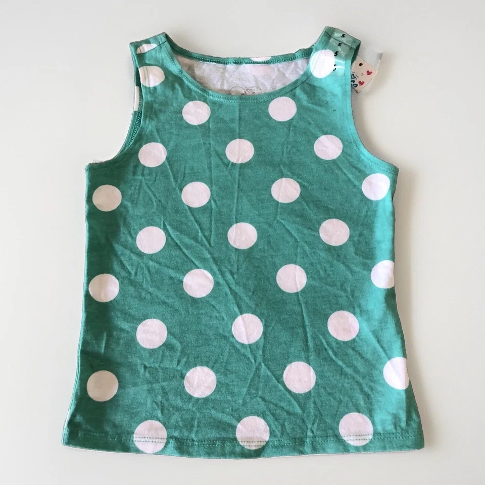 Justice Майка подкладка размер 5 хлопок эластичной зеленый с белый горошек новый с Ярлыками - Изображение 1 из 3