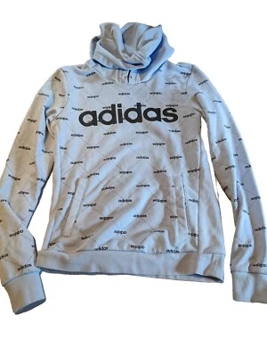 Moletom com capuz geométrico Adidas logotipo linear azul claro 2XS ou juvenil L manga longa AOP  - Imagem 1 de 4