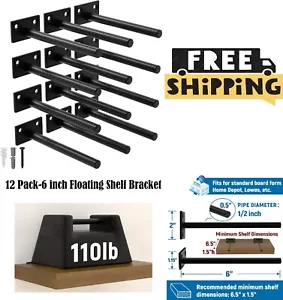 12 Hidden Shelf Floating Wall Brackets Heavy Duty Metal Support For Wood Shelves - Picture 1 of 6
