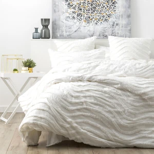 Cloud Linen Wave Super King Bed Quilt Cover Cotton Chenille VIN Washed Tufted WH - Picture 1 of 3
