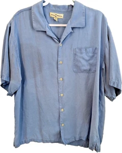Camisa Tommy Bahama Manga Corta Abotonada Hombres - Talla XL Azul Sólido 100% Seda - Imagen 1 de 5