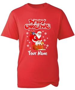 Personalised Merry Christmas Santa Name T-Shirt, Funny Santa Xmas Unisex Top - Picture 1 of 3
