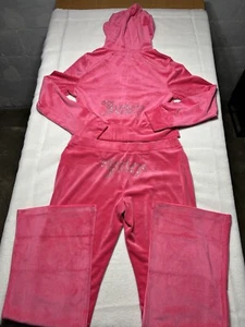 NEU NEU MIT ETIKETT Juicy Couture Velours Glitzer Trainingsanzug Hoodie Hose Hot Pink Party Large - Bild 1 von 6