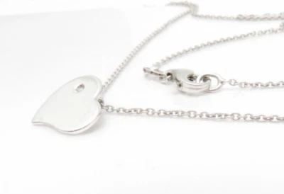 COLLAR COLGANTE PLATA ESTERLINA 925 CORAZÓN PLANO DIAMANTE GENUINO NATURAL 17.25" Foto 1 de 4