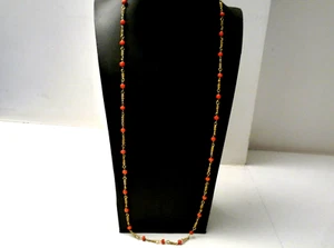 Collana Larga Vintage Años '70 En Oro Macizo 18K Con Coral Natural Italia - Imagen 1 de 8