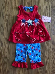 NWT Nannette Baby Girls 2Pc. 4 th of July Ruffle Shorts outfit size 12 Months - Picture 1 of 7