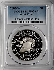 2002-W $1 WEST POINT PROOF SILVER DOLLAR PCGS PR69 DCAM #49031853 - Picture 1 of 4