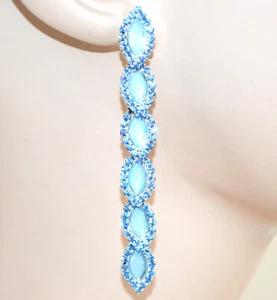 Ohrringe Frau Damen Türkis Strass Chandelier Lange Kristalle Earring F195 - Bild 1 von 1