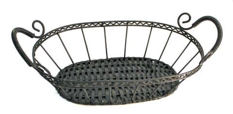 Basket Wire Metal with Wicker 11" Oval Black Bowl Handles Cover