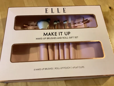 BNIB New Elle Make It Up Make-Up Brushes & Roll Gift Set - Brushes Flat Clips - image 1 of 4