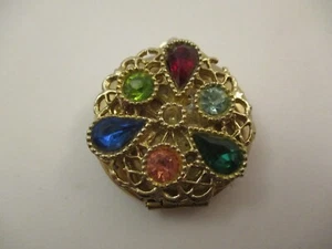 Vintage Gold Plated Locket Pendant Multicolor Rhinestones Ornate Filigree - Picture 1 of 6