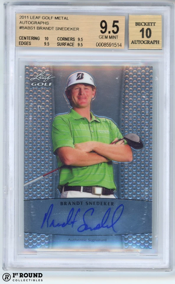 Brandt Snedeker BGS 9.5 w 10 AU: 2011 Leaf Golf Metal Autographs Rookie POP 4 - Image 1 of 4
