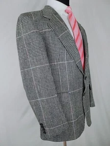 Evan Picone Blazer Mens 40R Gray Silk Wool Tweed Pink Plaid Sport Coat Jacket - Picture 1 of 20