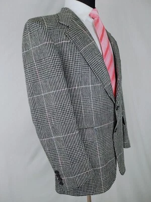 Evan Picone Blazer Mens 40R Gray Silk Wool Tweed Pink Plaid Sport Coat Jacket - Image 1 of 4