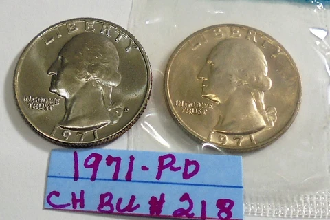Nice 1971 p, d Choice Uncirculated Washington Quarters # 218 P Mint is in Cello Cover