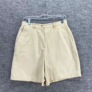 Karen Scott Sport Shorts Women 10 Beige Chino High Rise Elastic Waist - Picture 1 of 8