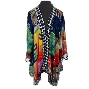 Cárdigan John Mark Colorido Arte Para Usar Abierto Drapeado Kimono Topper Manga 3/4 PXL - Imagen 1 de 23
