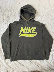 Vintage Y2K Nike Big Center Logo Green Yellow Gray Pullover Hoodie Men’s Size L - Picture 1 of 6