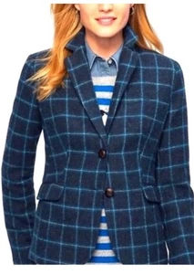 Blazer Talbots Mezcla Lana Cuadros Azul Marino Talla 14 Mangas Largas Forrado - Imagen 1 de 10