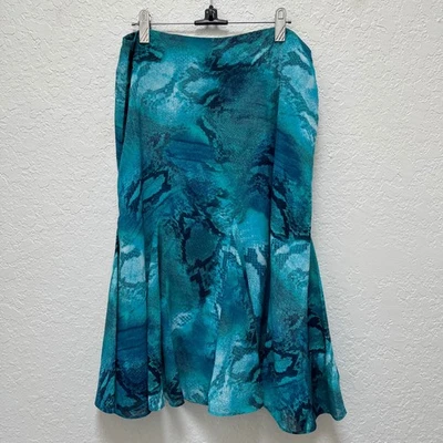 Chicos Teal Blue Snake Print Midi Flounce Skirt Size 1 (US M/8) - Image 1 of 4