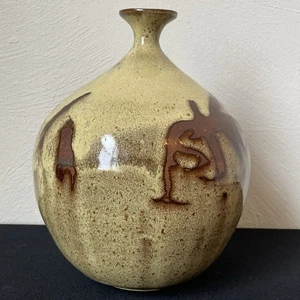 VTG Studio Art hand thrown Pottery Weed Pot Vase Signed ELMER & LORETTA GATTI - Picture 1 of 10