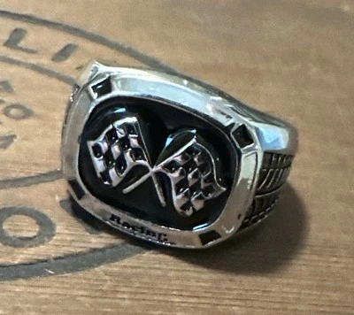 ANILLO ACERO INOXIDABLE BANDERA A CUADROS CARRERAS ESTÁ EN MI SANGRE TALLA 10 Foto 1 de 4
