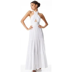 Neu mit Etikett Alice + Olivia Lyndon Neckholder-Maxikleid vorne gekreuzt weiß Größe 6 495 $ - Bild 1 von 9