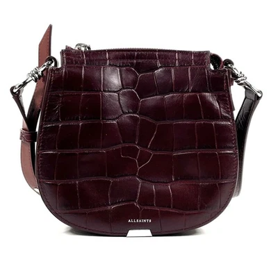 Bolso Bandolera Pequeño AllSaints Polly Burdeos Croc Cuero Repujado, Sin Certificado de Autenticidad Foto 1 de 4