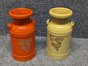 Vintage Cream And Sugar Milk Cans Plastic Warner OK Orange Tan - Picture 1 of 6